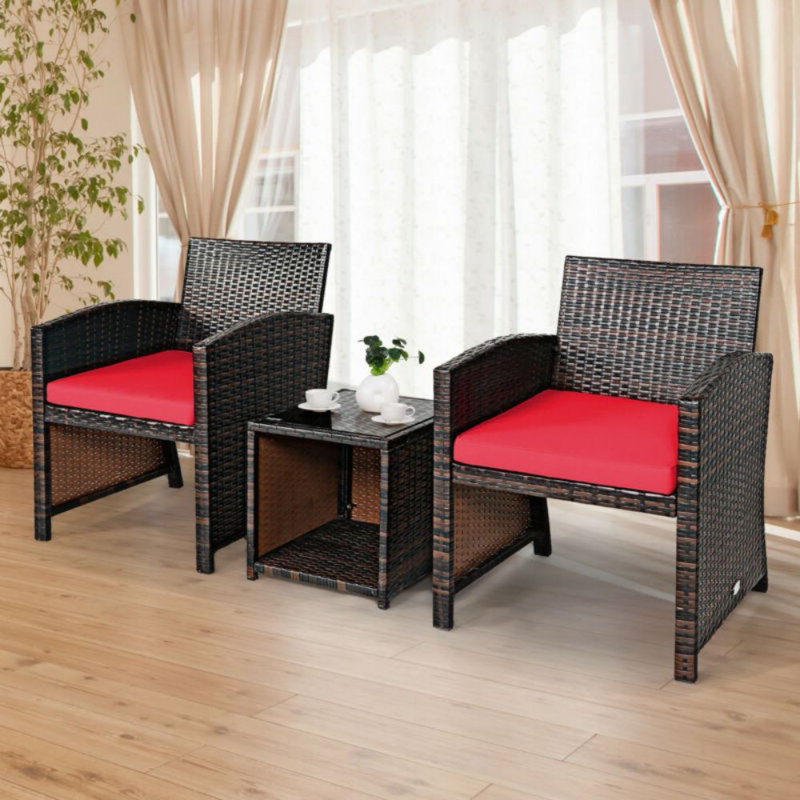 2 - Person Patio Conversation Set with Cushions, Red