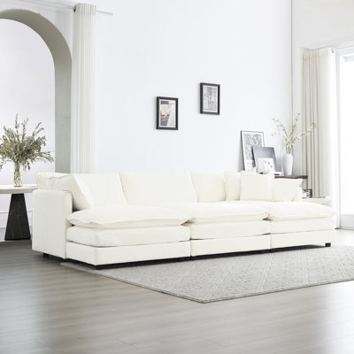 Canapé modulaire réversible avec 3 repose-pieds et coussins. Structure en bois, tissu chenille respirant, éponge supérieure. En forme de U pour se détendre. Blanc, siège. Coussin facile à assembler et facile à assembler