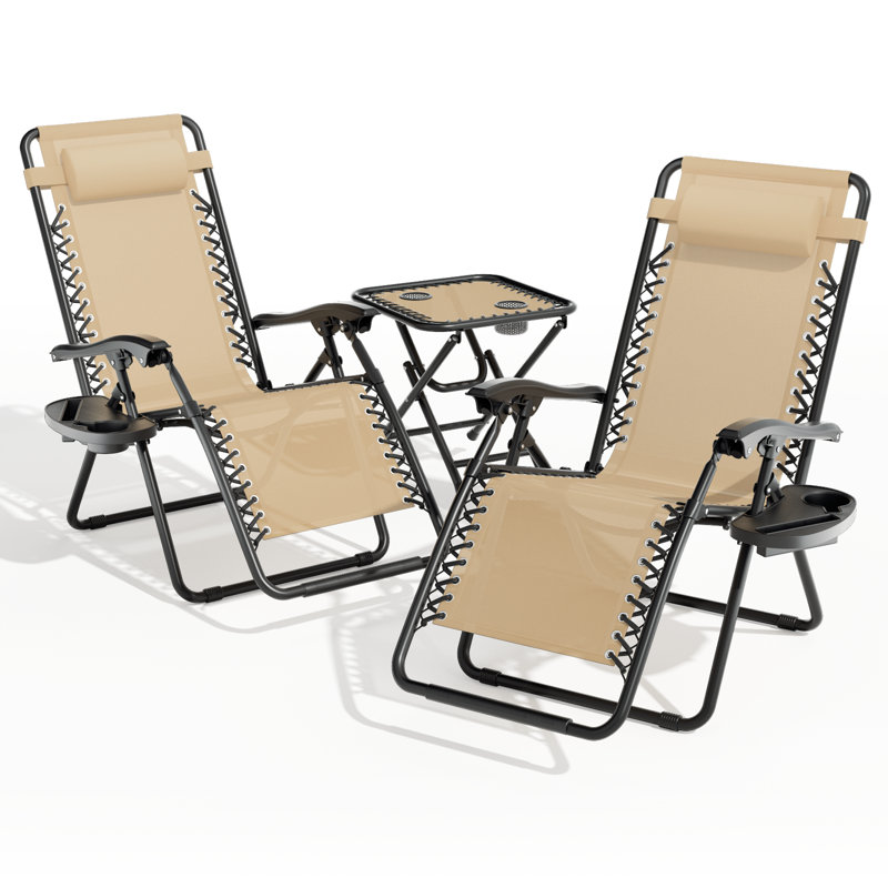 Adjustable Zero Gravity Lounge Chairs Detachable Tray & Headrest Pillow Portable Outdoor Recliners For Patio Beach, Beige