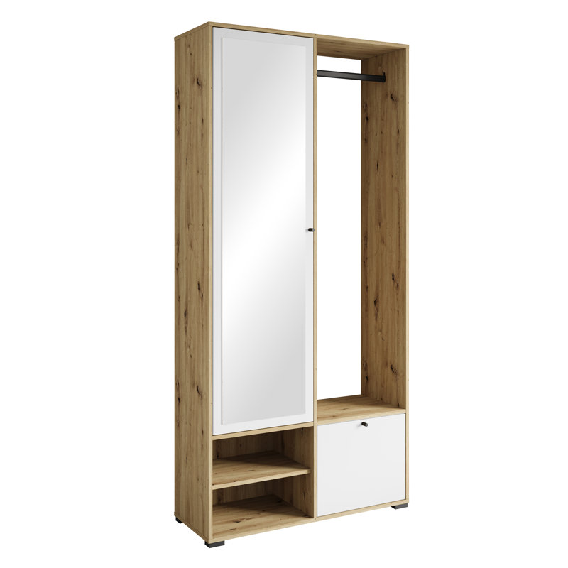 Hall Tree 90cm Wide with Shoe Storage, Brown;White