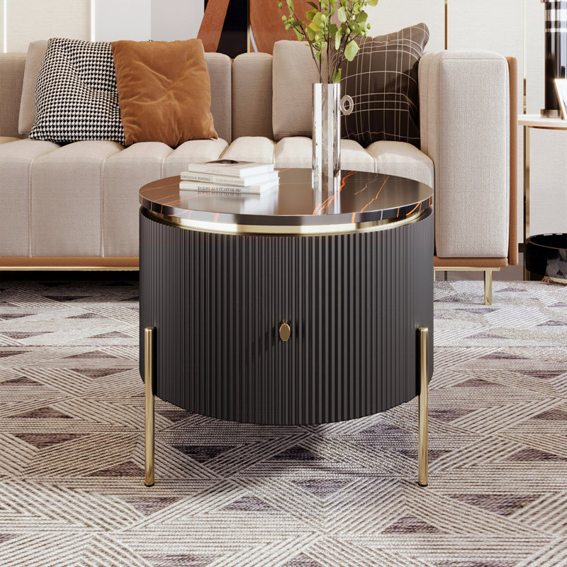 Table basse ronde moderne avec 2 grands tiroirs de rangement (31,5 po)