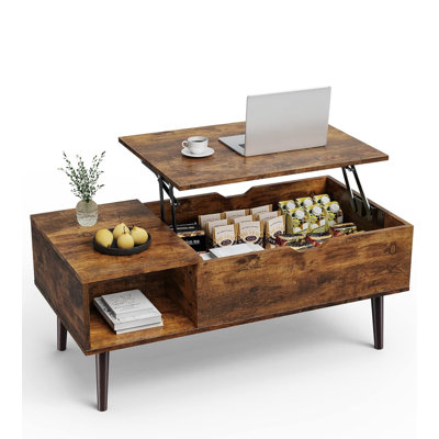 Table basse à plateau relevable avec rangement réglable et tablette réglable Kimarni