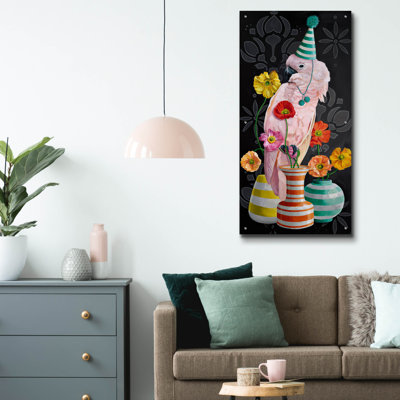 «Bird On Vases» par Heather Gauthier, art mural en verre acrylique, 24 po x 48 po