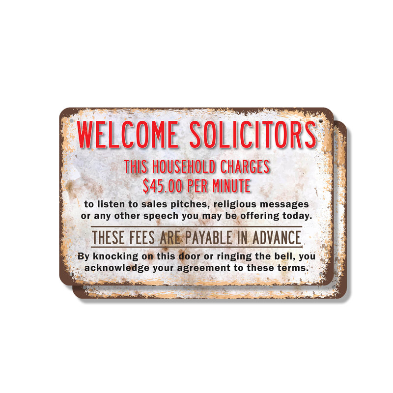 «Welcome Solicitors Home Charges» 45 $ par minute (paquet de 2) enseigne en aluminium de 7 po x 10 po
