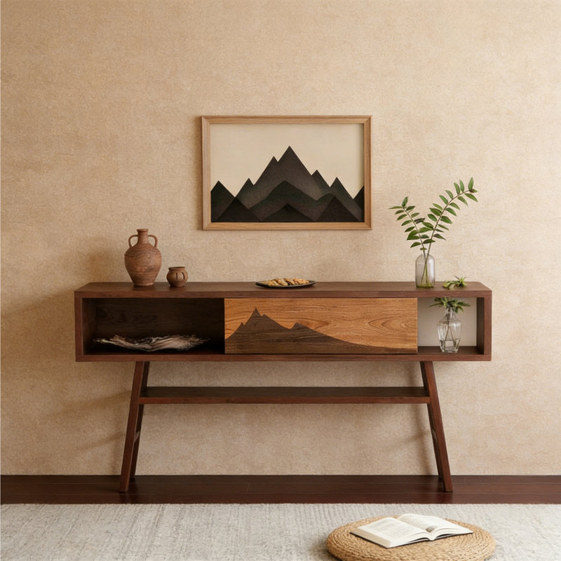 Solid Elm Wood Sideboard Storage Cabinet, 39.37" H x 55.12" W x 11.81" D