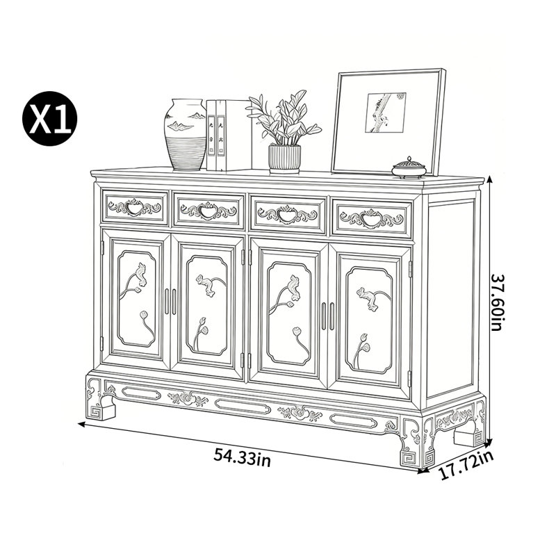 Nouvelle armoire à chaussures rétro sculptée de style chinois, Bois brun foncé