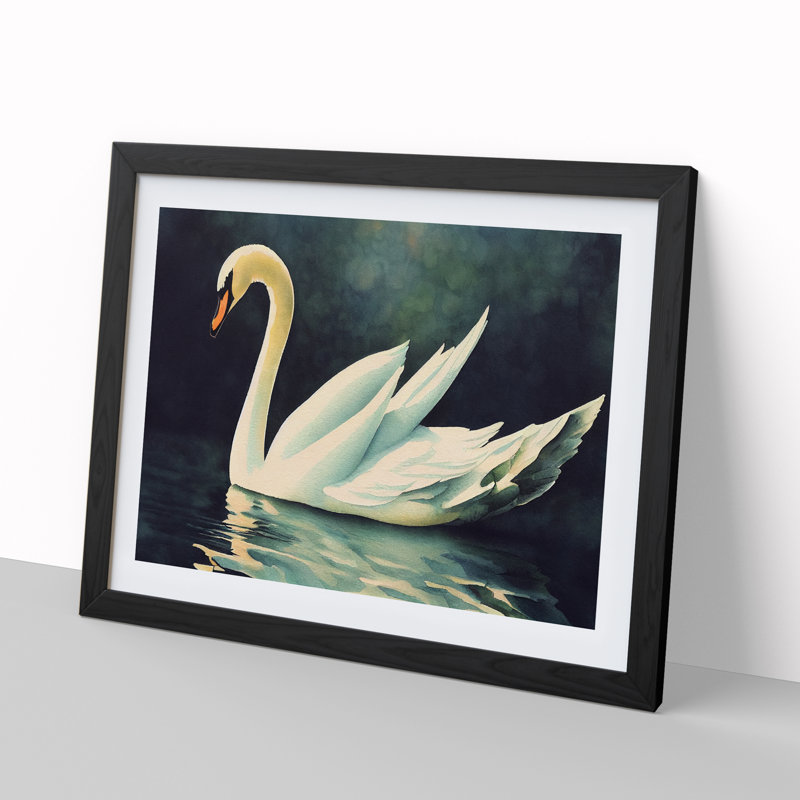 Swan Watercolour Vol.4 - Single Picture Frame Painting, Black, 25cm H x 34cm W x 2cm D
