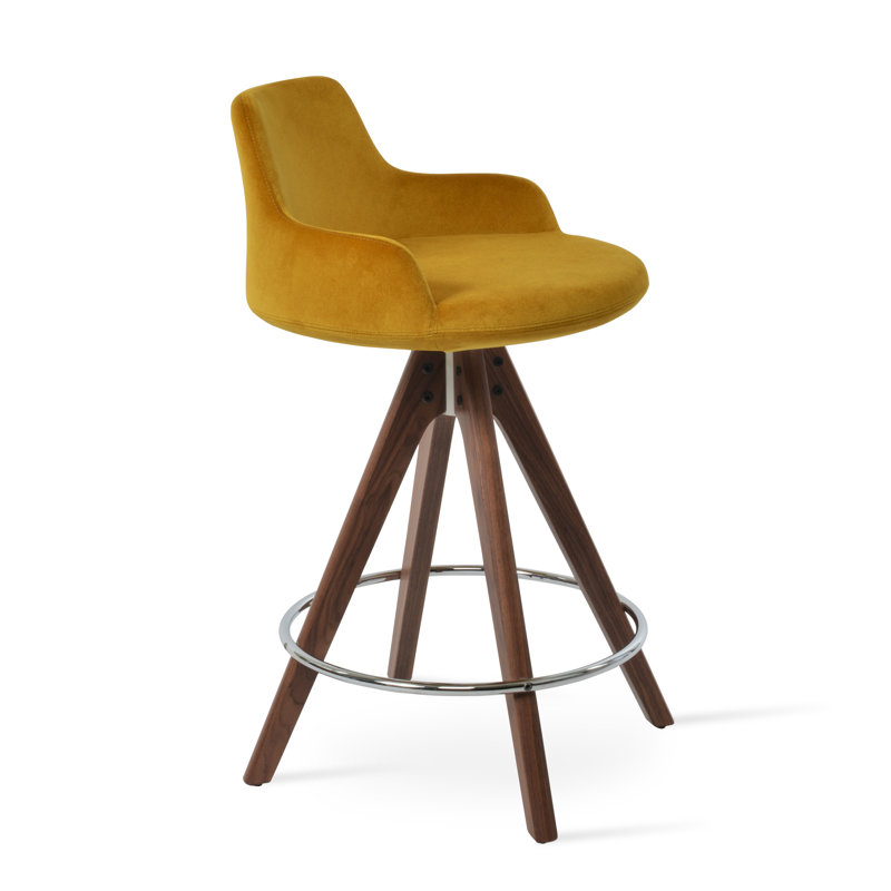 Tabouret de bar et de comptoir, Noyer, Tabouret de bar (hauteur d'assise de 29,5 po), Tumeric Velvet