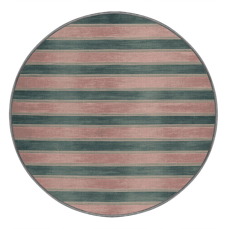 Tapis brun à rayures horizontales lavable à la machine, Rond 4 pi