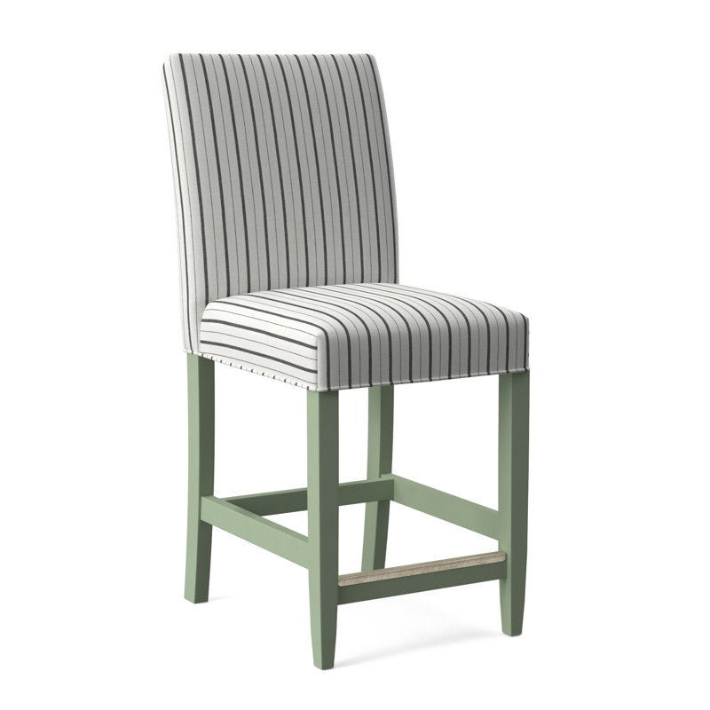 Manhattan Upholstered Stool with Solid Wood Frame, Beige Performance Fabric; 0851-73, Celery Finish