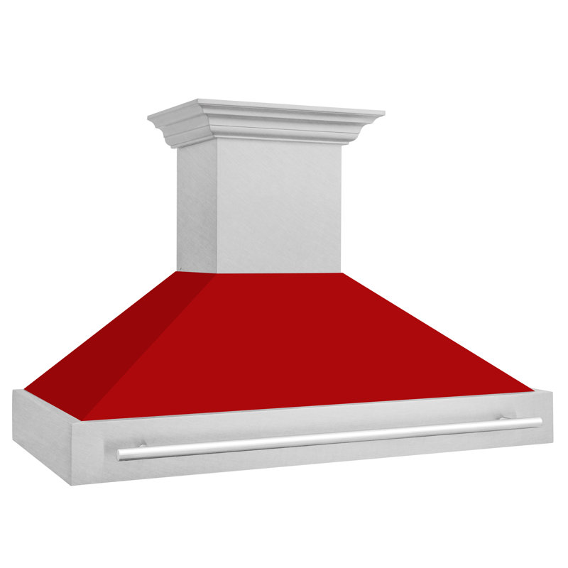 Hotte de cuisine murale en acier inoxydable satiné 48 po ZLINE avec poignée en acier inoxydable, Rouge mat