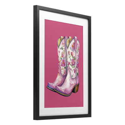 Glam Cowgirl Boots on Framed Print Under Glass, design by Lettered and Lined