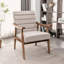 Fauteuil d'appoint de style Mid-Century moderne, fauteuil en microfibre d'aspect cuir avec structure en bois massif avec accoudoirs à structure ouverte, siège et coussin de dossier rembourrés pour le salon