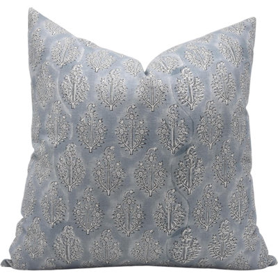 Block Print Pillow 22x22, Decorative Linen Couch Pillowcase, Throw Floral Cushion Cover, Pure Linen Pillow - NEELGAGAN