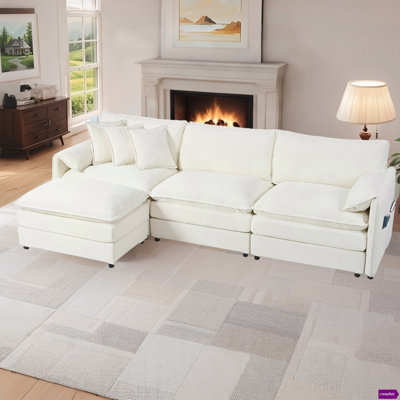 Kamiyla 109.45"W Modern Chenille Comfy Modular Seat,Deep Seat Sectional Sofa Cloud Couch with One Ottoman by Red Barrel Studio
