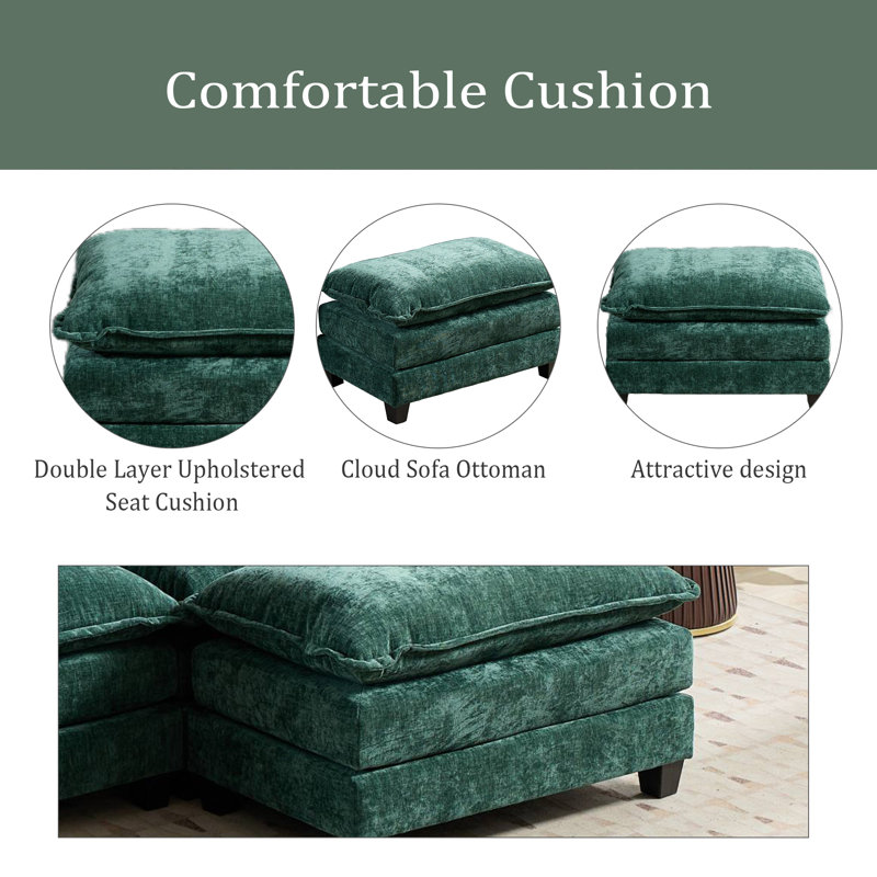 Cloud Sofa Ottoman Only, For Living Room Bedroom And Apartment, Comfy Double Layer Upholstered Seat Cushion, Breathable Chenille Fabric