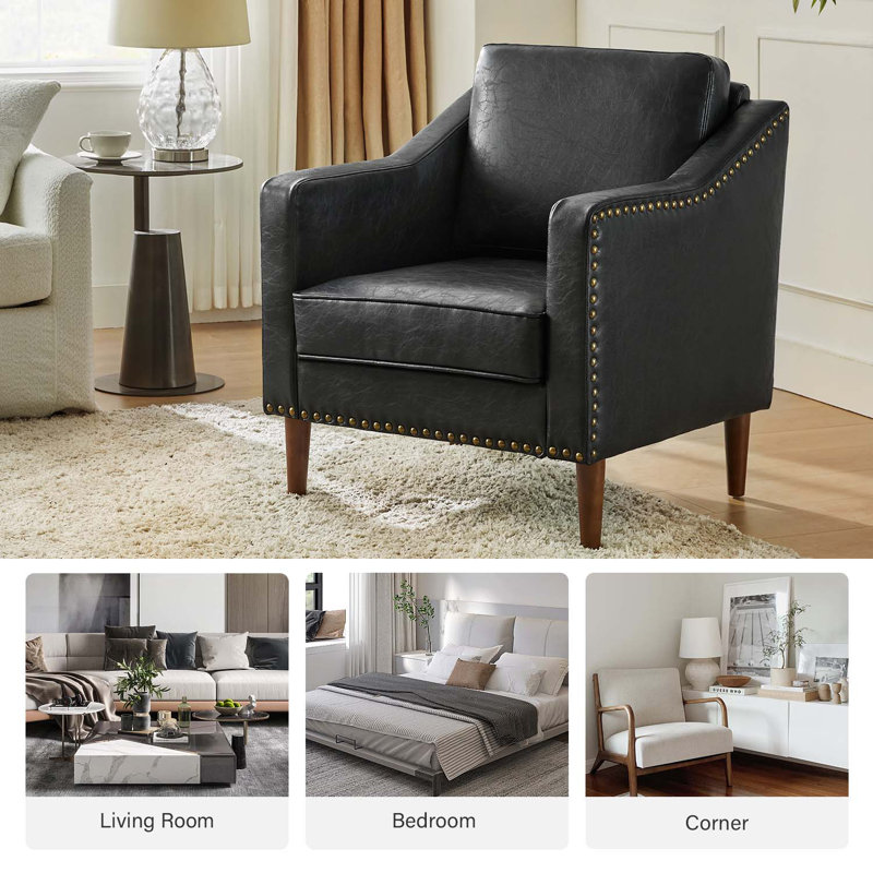 Fauteuil Almetia, Similicuir noir