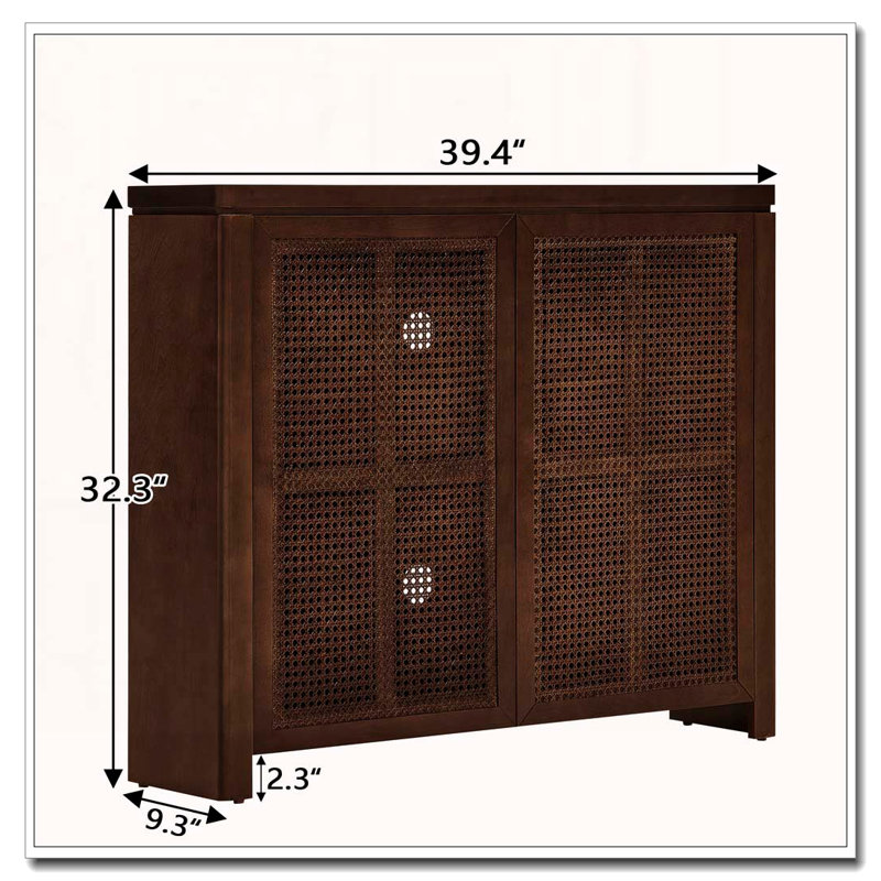 Armoire 2 portes en rotin avec rangement, crédence de bar à vin rétro pour le salon / le vestibule / la cuisine, Noyer