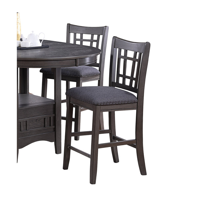 De 2 chaises à hauteur de comptoir, coussin de siège en tissu gris, bois massif, dossier à assise carrée, sièges modernes, siège rembourré en mousse, dossier, salle à manger