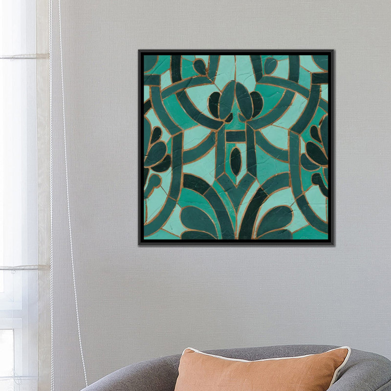 «Turquoise Mosaic II», impression sur toile tendue, H 26 po x l 26 po x P 1,5 po, Toile encadrée noire, Pas de tapis