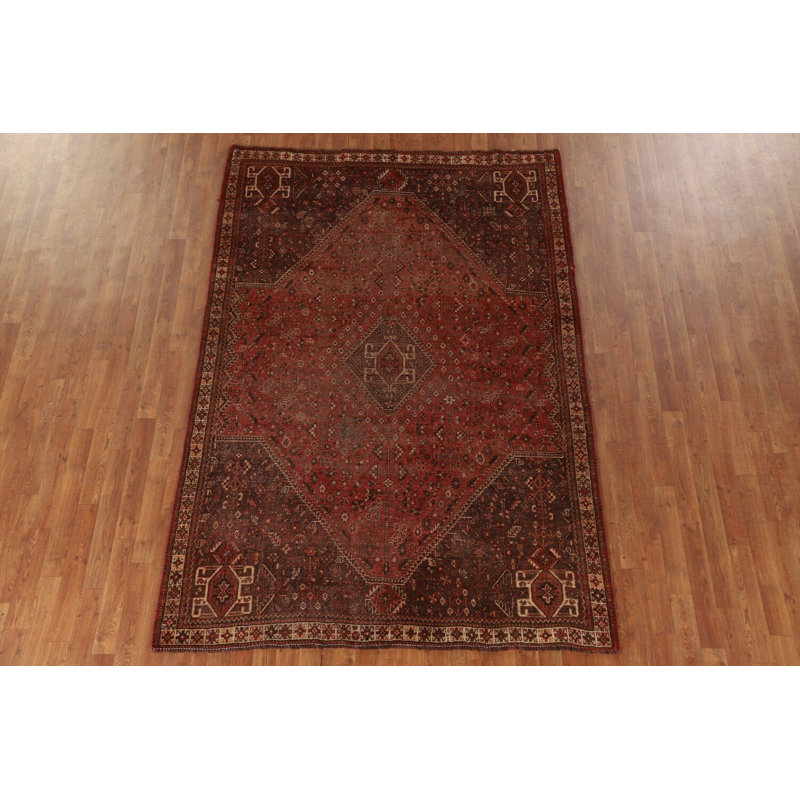 Tapis traditionnel pré-1900 à teinture végétale antique 6 x 8