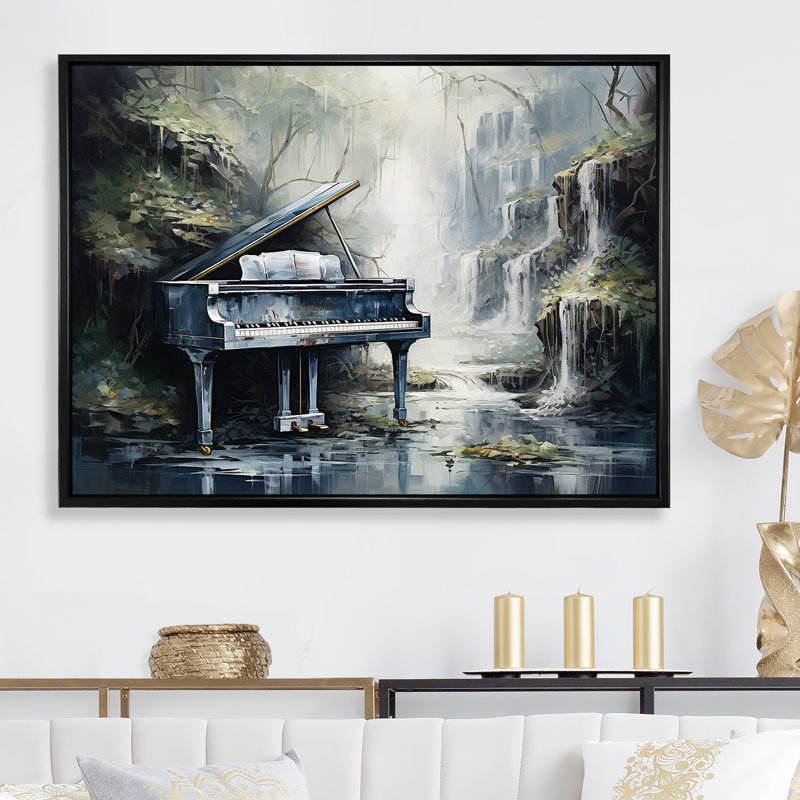 Piano Piano Cascade sur toile, Cadre flottant noir, H 30 po x l 40 po