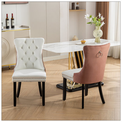 Contemporary Tufted Upholstered Dining Chair With Wood Legs And Nailhead Trim, Set Of 2