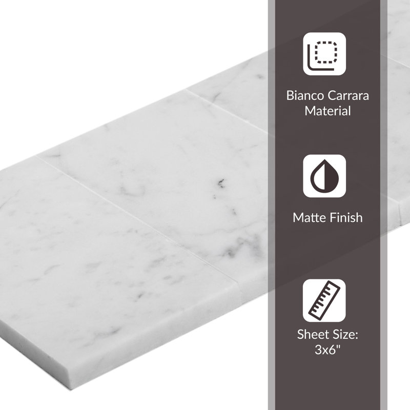 3 x 6 Bianco Carrara Marble Look Subway Tile