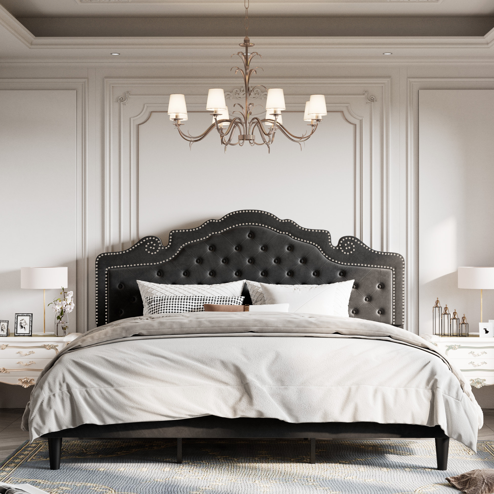 Dorel Home Furnishings Ryan Black Linen Upholstered Queen Bed