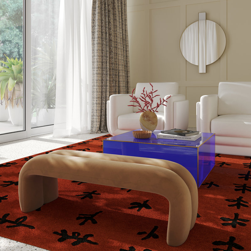 Oriole Velvet Upholstered Bench, Taupe