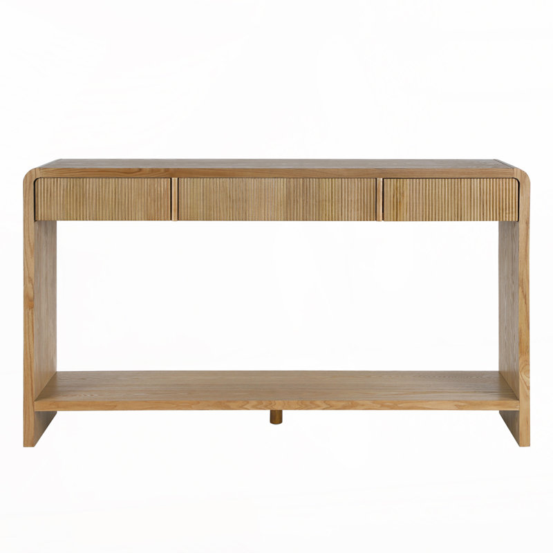 3-Drawer Console Table with Vertical Slats, Brown