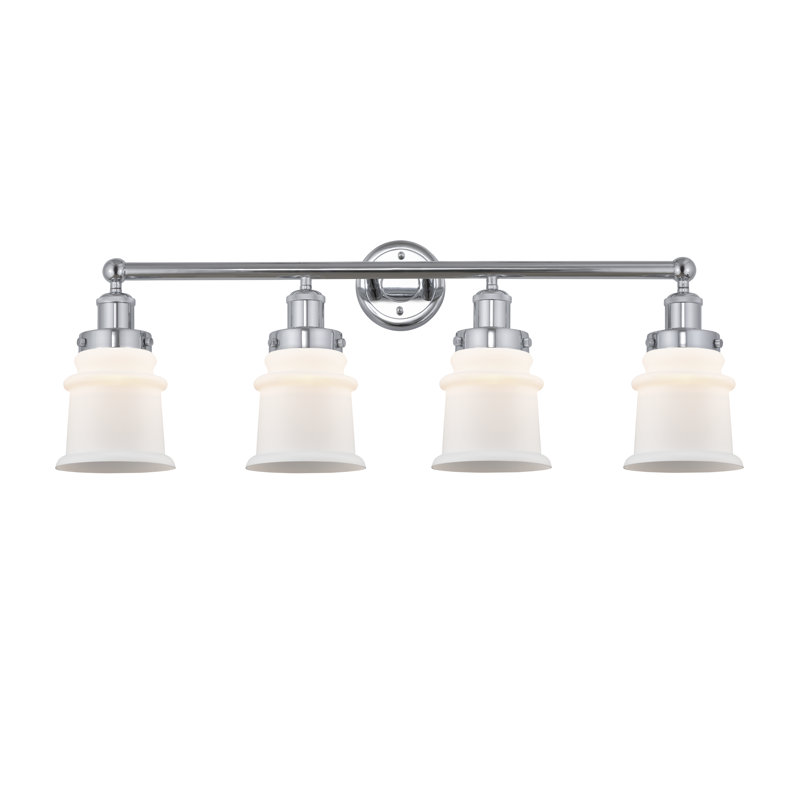 Petit luminaire pour salle de bain 4 lumières Cailen de la collection Edison, Blanc mat, Chrome poli
