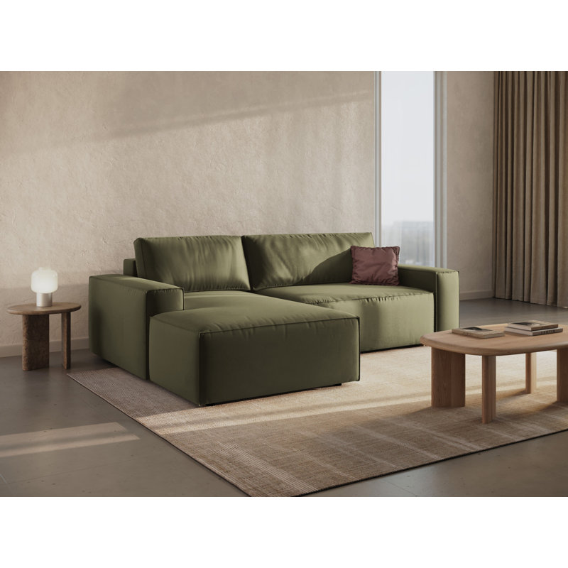 Alisbha 3 Seater Velvet Sofa Bed, Green, Velvet, Left-Hand Facing