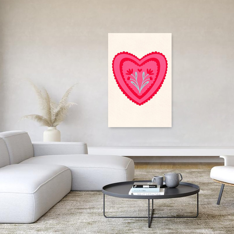 Pink Floral Heart Delicate Romantic Contemporary Flower Wall Art Print by Angela Minca - Wrapped Canvas Print