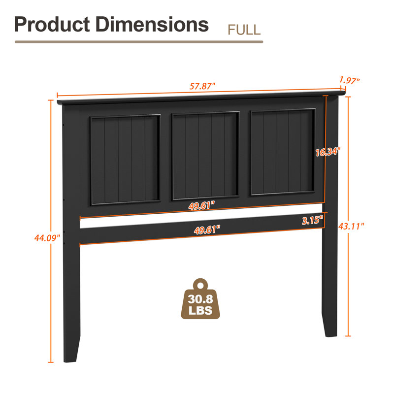 Panel Wood Headboard, Black, King
