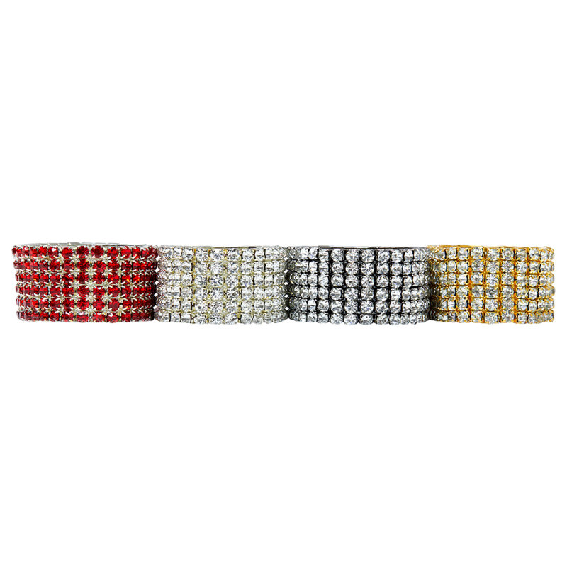 Sparkles Home Ashford Napkin Ring Set of 4 | Elastic Band Glass Rhinestone Stylish Table Decor Gifts, Red