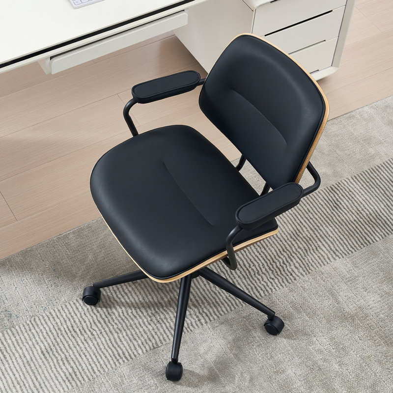 Upholstered Swivel  Office Chair with Adjustable Back, Black