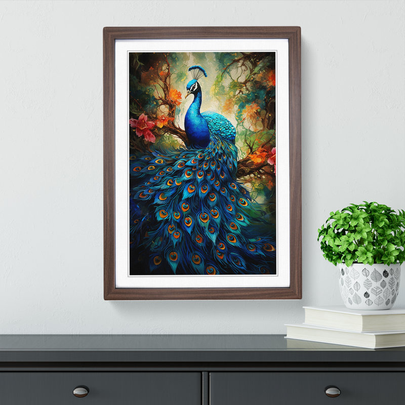 Peacock Contemporary - Framed Print, 64cm H x 46cm W x 2" D, Walnut Framed