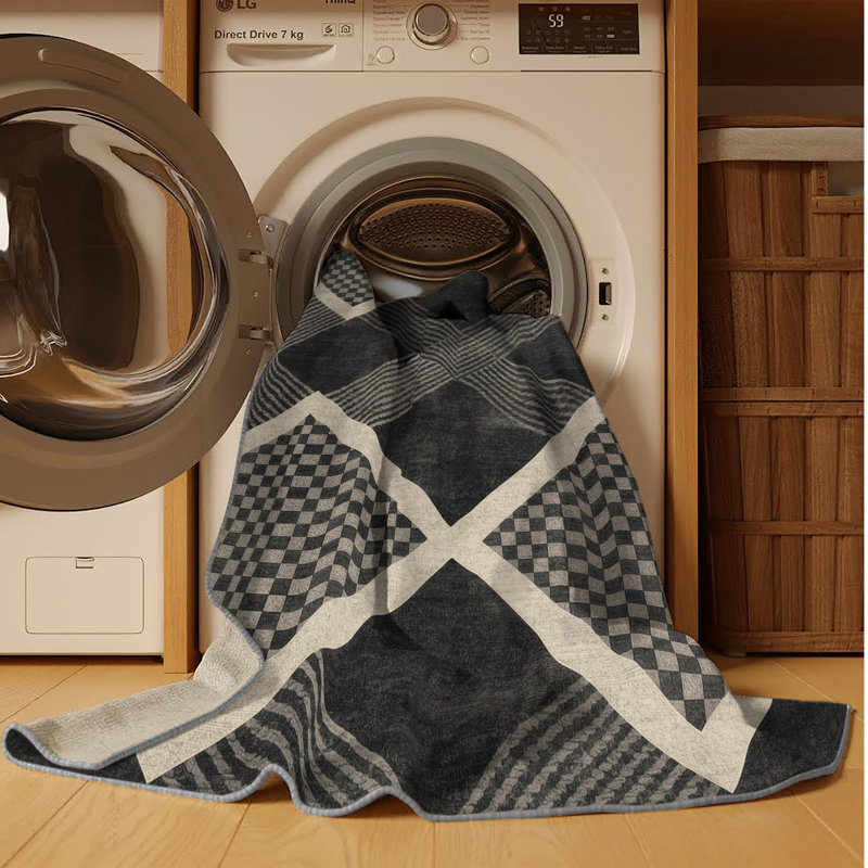 Tapis damier art déco lavable à la machine en brun - reliure grise Parkchester, Carré 5 pi