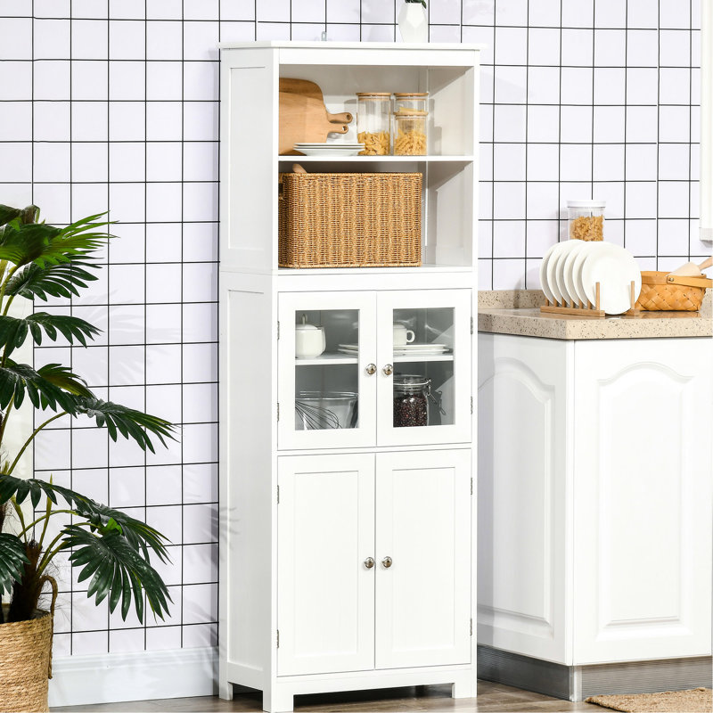 Petit buffet de 63 po avec garde-manger autoportant à 4 portes, tablette réglable pour la salle à manger et le salon, blanc