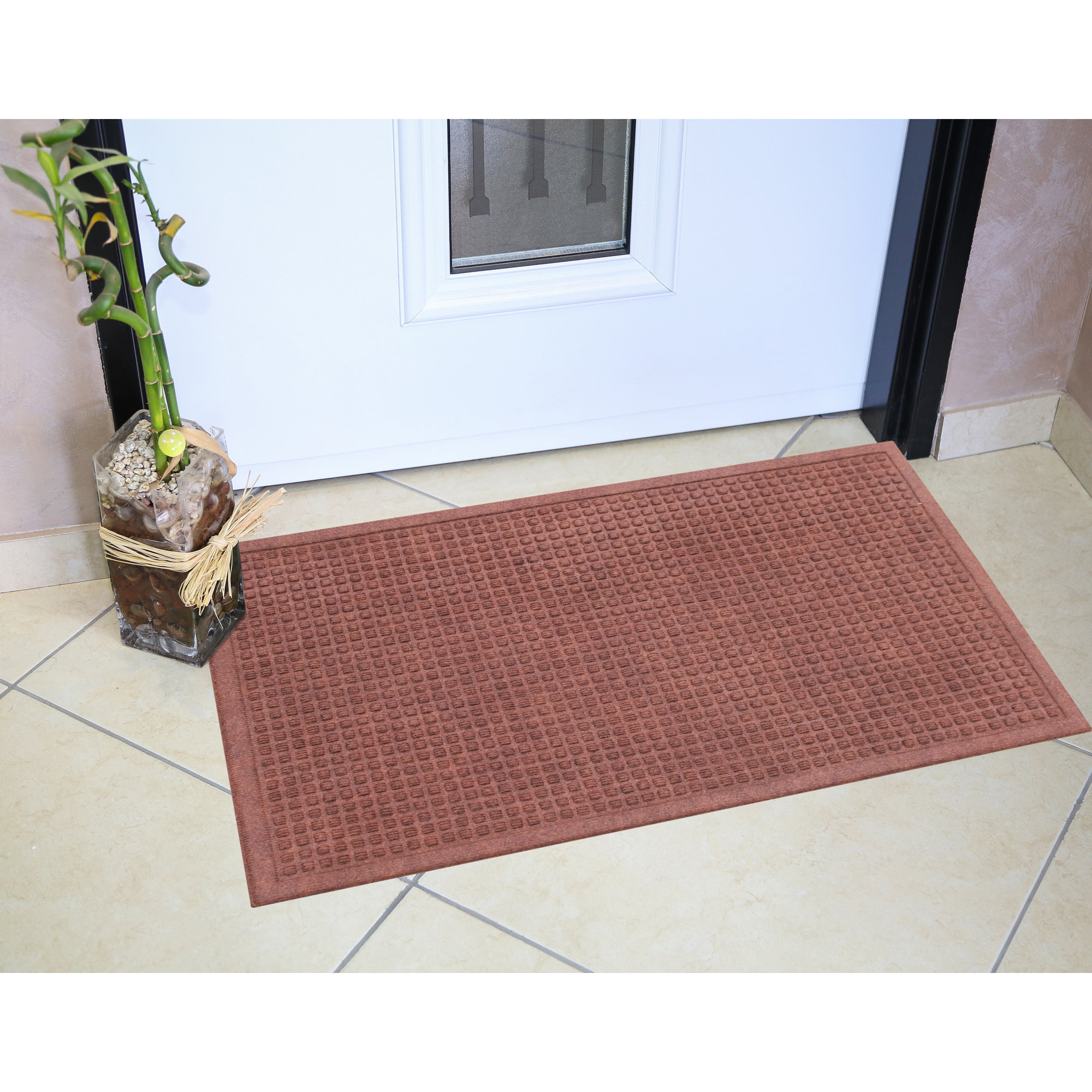WaterHog Squares Indoor Outdoor Door Mat, Dark Red, Rectangle 2' x 3'