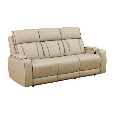 Boyigton Dual Power Breathable Leather Reclining Sofa With Reading Light,and Storage Armrest by Wrought Studio