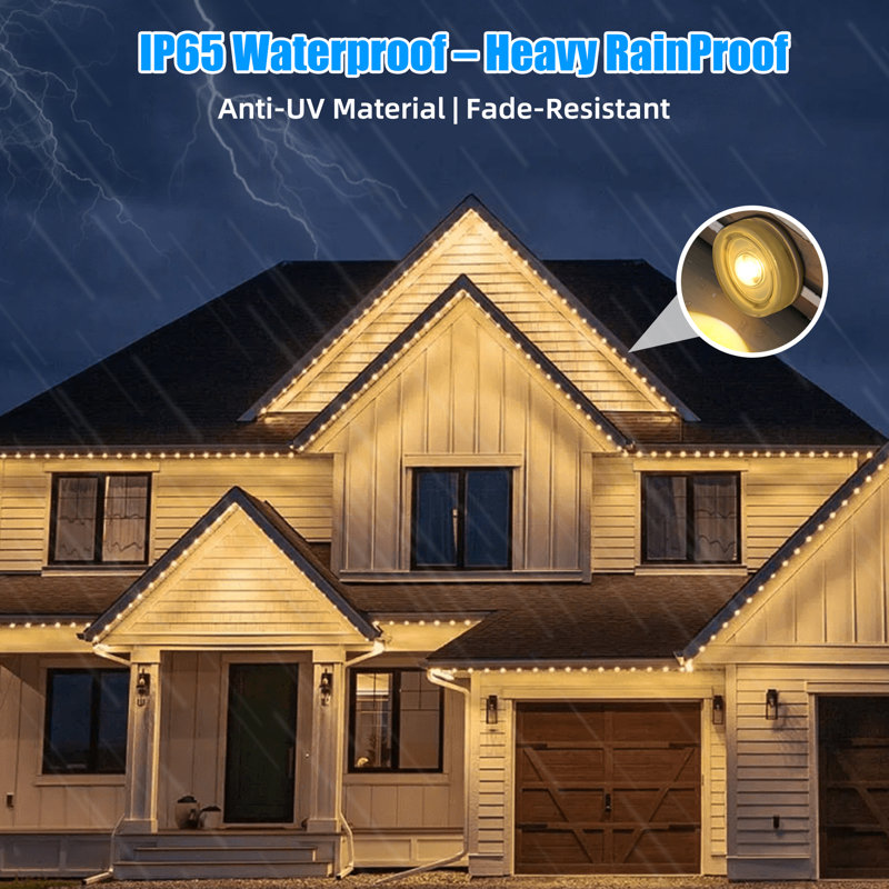 Smart Permanent Outdoor Lights, 50ft with 36 bulbs Warm White String Lights, IP67 Waterproof Eaves Light