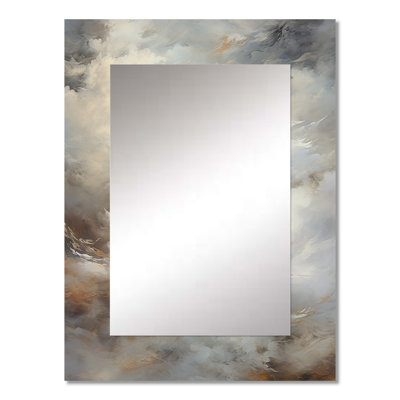 Mystic Grey Clouds Horizon II - Coffee Decorative Mirror, Traditional Wall Mirror, Printed Metal Art
