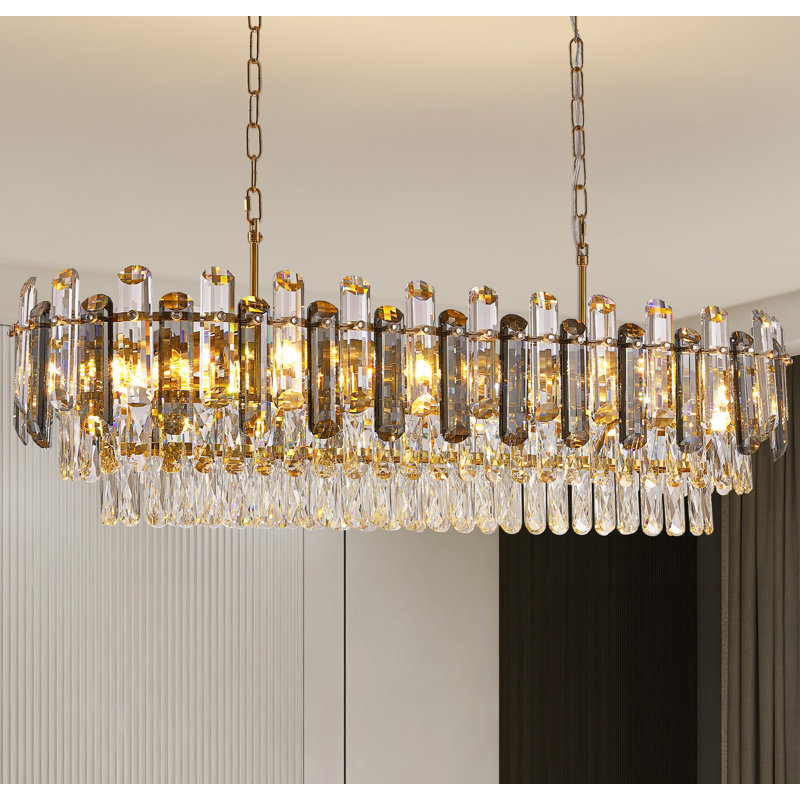 Sams 15-light 39.4'' Dimmable Rectangle Crystal Tiered Chandelier
