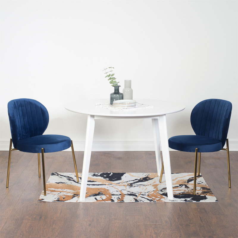 Ensemble de salle à manger 3 pièces contemporain avec table ronde et chaises en velours, 3 pièces: table, 2 chaises, Bleu