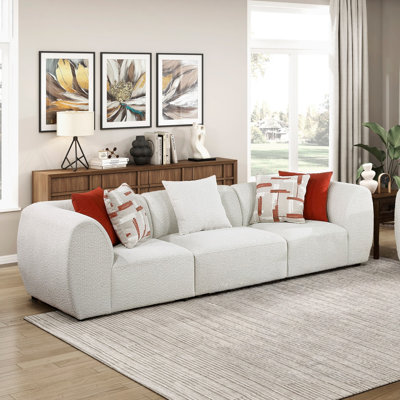Canapé modulaire luxueux en chenille avec structure en bois massif et coussins carrés