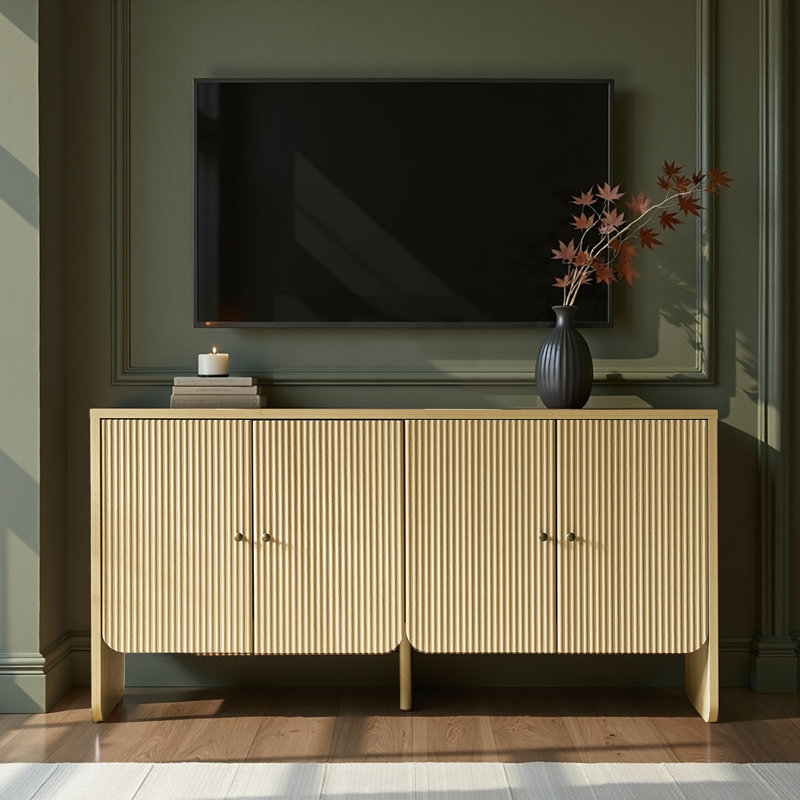 Martha 63"Wide Modern 4 Door Fluted Sideboard with Cable Management, Oak