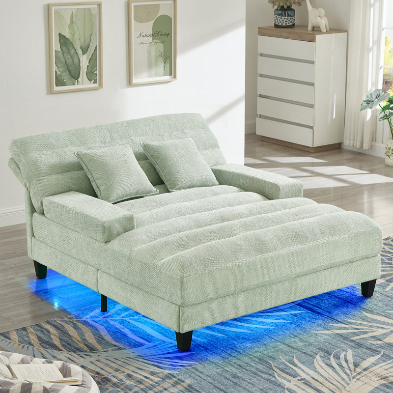  Méridienne moderne avec méridienne en chenille de 57,1 po avec dossier réglable et bande lumineuse, vert, Vert