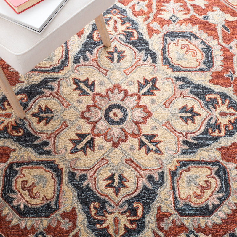Tapis oriental rouge / noir en laine / coton / latex touffeté à la main Brac, Rond 6 pi